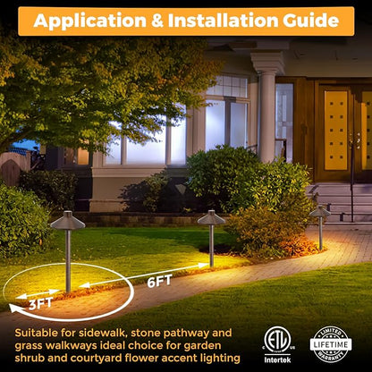 Gardencoin Solid Brass Low Voltage Pathway Lights (6.7'' Shade, 21.9'' Tall), 12V AC/DC Heavy Duty LED Landscape Path Lights Outdoor Wired, Antique Bronze Walkway Lights with Larger Stake, 12-Pack