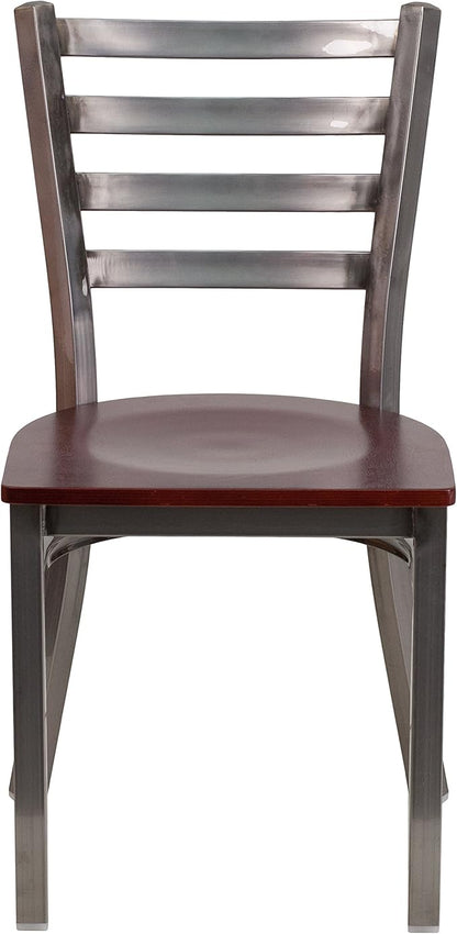 Flash Furniture HERCULES Series Clear Coated Ladder Back Metal Restaurant Chair - Mahogany Wood Seat