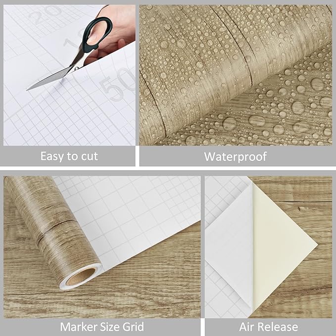 WESTICK 24" x 120" Wood Grain Contact Paper for Countertops Self Adhesive Wooden Wallpaper Peel and Stick Waterproof Wood Contact Paper Removable Wooden Look Wallpaper for Cabinets Tables Desk Vinyl