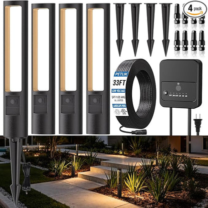 All-in-One Low Voltage Landscape Lighting Kit, 4-Pack Pathway Lights with Transformer Dusk to Dawn Outdoor Lighting 5CCT, IP66 Waterproof Landscape Lights with Connectors for Patio
