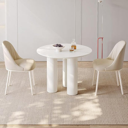 Miuuod 39.37in Round Dining Table for 4 to 8 People,Single Kitchen Table Dining Room Table,Cream White Dinner Table for Kitchen,Minilist Center Coffee Table for Living Room.