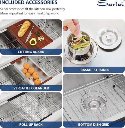 Sarlai 33 Farmhouse Kithchen Sink - 33 x 22 Inch Apron Front Ledge Drop In Workstation16 Gauge Stainless Steel Single Bowl Top-mount Farm Sinks