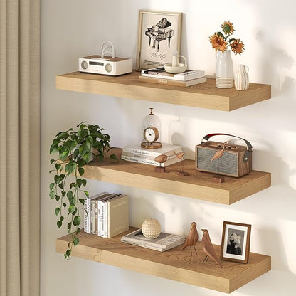 Oak Floating Shelves 48Inch Long, 12 Inch Deep Floating Shelves for Wall, 48 x 12 Large Floating Shelf for Fireplace Mantel, 2" Thicked Rustic Wall Shelves for Living Room, Bedroom Storage, 2 Packs