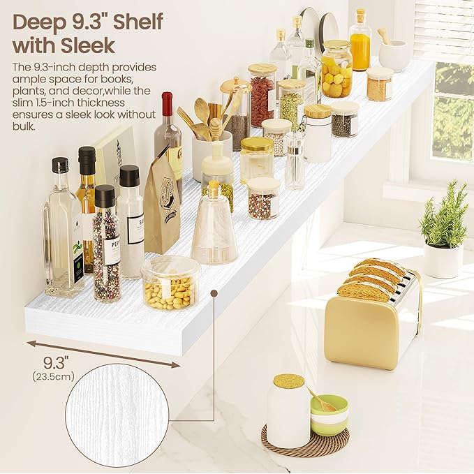 Vivelove White Floating Shelves 55 Inches Long, Wall Display Shelves with Invisible Brackets, for Bathroom Living Room Kitchen Bedroom Office Farmhouse Home Decor, 55x9.3X 1.5 - Set of 2, White