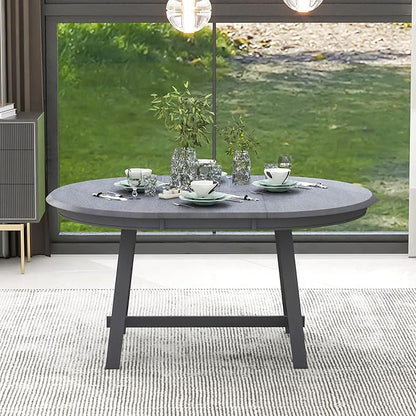 57" Extendable Island Table, Rustic Dining Table with Solid Wood Legs, Mid Century Dining Tables with MDF Top for Family Gatherings, Gray