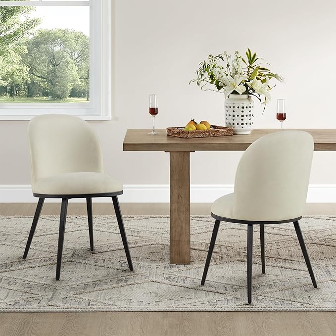 KISLOT Dining Chairs Set of 2, Fabric Upholstered Dining Room Chairs with Ergonomic Backrest & Metal Legs, Modern Kitchen Side Chairs for Home, Restaurant, and Café, Coconut