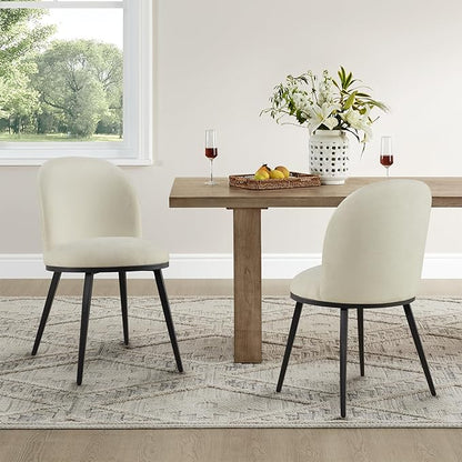 KISLOT Dining Chairs Set of 2, Fabric Upholstered Dining Room Chairs with Ergonomic Backrest & Metal Legs, Modern Kitchen Side Chairs for Home, Restaurant, and Café, Coconut