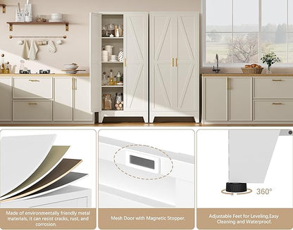 61" H White Storage Cabinet,Metal Pantry Cabinets with Doors,Tall Cabinet,Kitchen Pantry Storage Cabinets