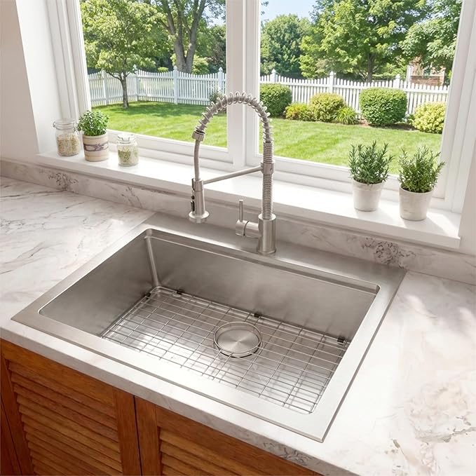 Drop In Kitchen Sink 26" X 22",Top Mount 16 Gauge Stainless Steel Workstation Sink,Single Bowl Kitchen Sinks
