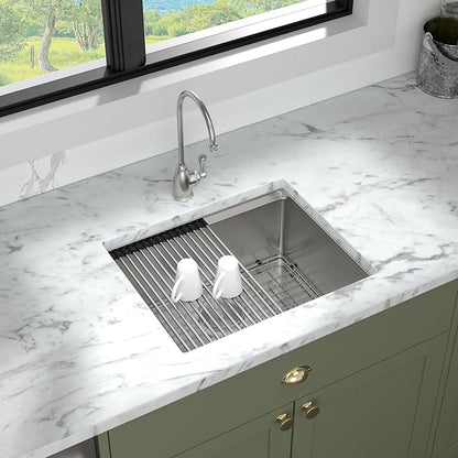 Mocoloo 24 Inch Undermount Kitchen Sink - 24 x 19 Bar Sinks Stainless Steel 16 Gauge Single Bowl Under Counter Small Kitchen Sink Workstation 10'' Deep Handmade Basin