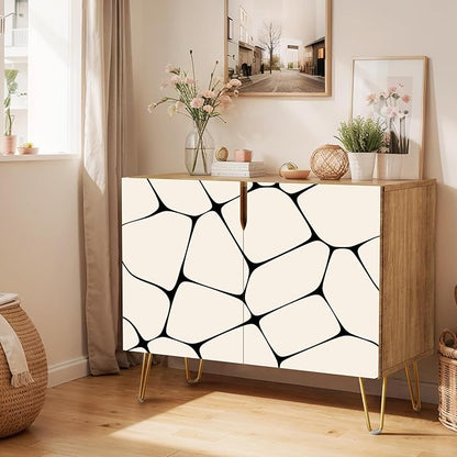 SIGNWIN Sideboard Buffet Cabinet, Kitchen Storage Cabinet with 2 Doors, Black & White Pebble Tile Patterns, Cupboard Console Table for Dining Room - 35" L x 18" W x 29" H