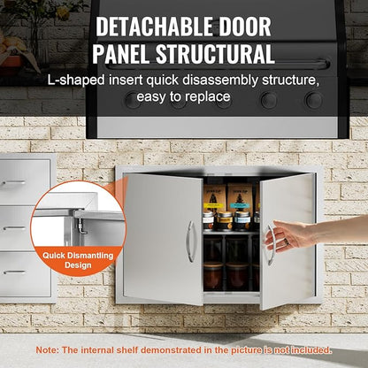 VEVOR BBQ Access Door, 33W x 22H Inch Double Outdoor Kitchen Door, Stainless Steel Flush Mount, Wall Vertical with Handles, for BBQ Island, Grilling Station, Outside Cabinet