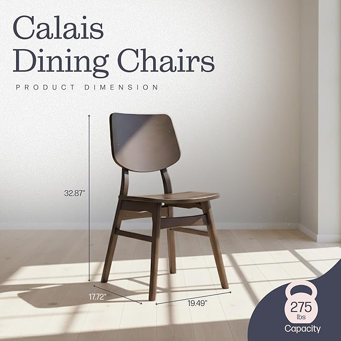 Alaterre Furniture Calais Dining – Mid Century Modern Set of 2 Dining Chairs – Solid Wood Chair Set with Minimalist Design for Dining Room or Kitchen (Warm Walnut Finish)