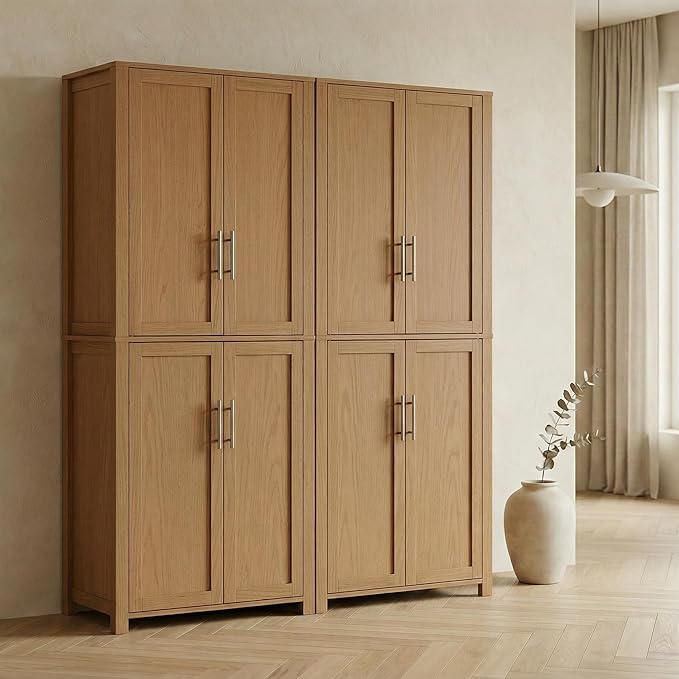 Casaphoria Kitchen Pantry Cabinet, 67" Tall Freestanding Kitchen Cabinet with 4 Adjustable Shelves, 56" W Storage Cabinet for Kitchen Pantry Organization (Natural Oak, Double)
