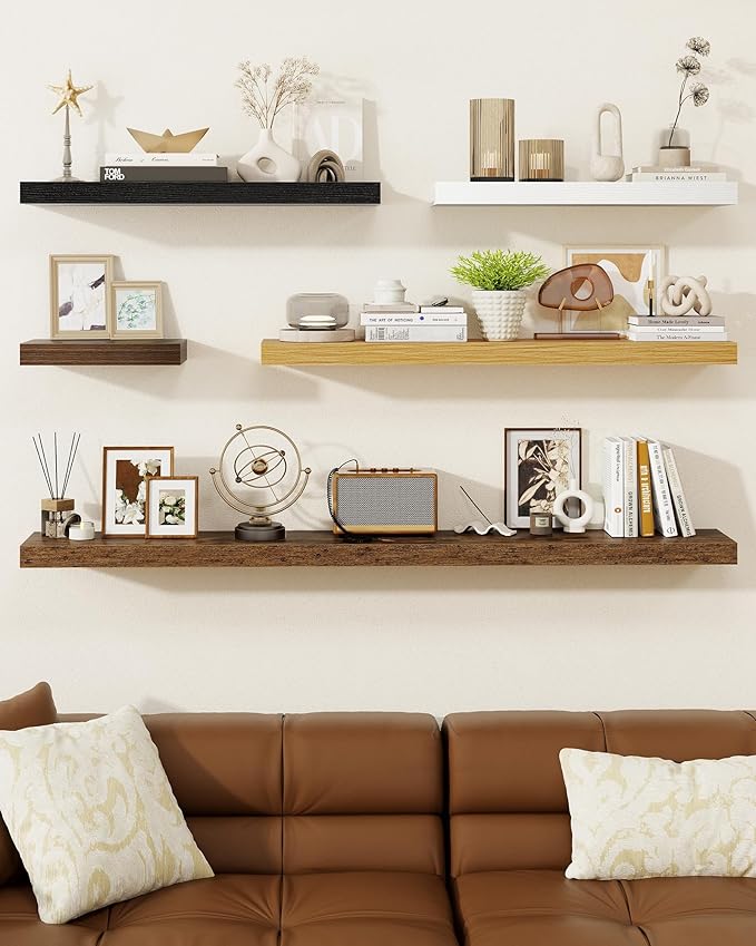 Marsmiles 40" Floating Shelves for Wall, Wooden Shelves with Invisible Brackets Set of 2, Rustic Farmhouse Wall Mounted Shelf for Kitchen Bathroom Living Room Study, White