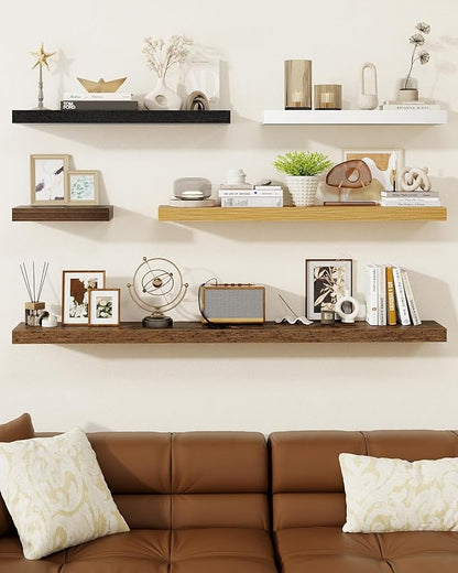 Marsmiles 32" Floating Shelves for Wall, Wooden Shelves with Invisible Brackets Set of 2, Rustic Farmhouse Wall Mounted Shelf for Kitchen Bathroom Living Room Study, Walnut