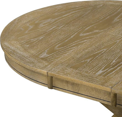 Ball & Cast Farmhouse Extendable Dining Table for 4-6, 42"-54" Extendable Kitchen-Table with a 12" Leaf, Round Ellipse Retro Wood Dining Room-Table w/Removable Leaves,Space Saving, Natural