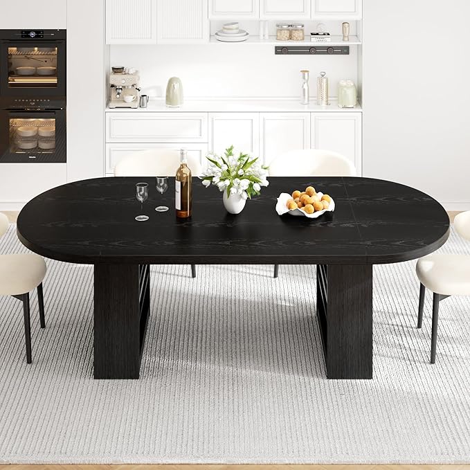Jocoevol 78.7" Dining Table for 6 8 10, Modern Dining Room Table with Storage, Wood Kitchen Table with Heavy Duty Legs, Dinner Tables for Kitchen Dining Room (Black)