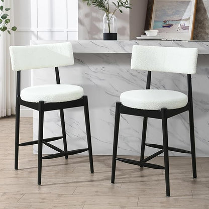 Modern Dining Chairs Set of 2 with Comfortable Seat - Sturdy Natural Wood Construction, Versatile Use for Kitchen Island, Dining Room, Bedroom - Stylish Simple Design,BeigeBlack-Boucle-Fo