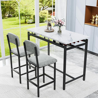 Modern Bar Height Table and Chairs Set - Compact Bar Table and Chairs for 2, Perfect as Small Kitchen Table, Kitchen Island with Seating, or Dining Table with Chairs (Gray)