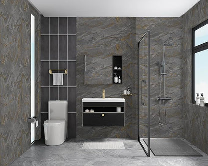 Abyssaly Marble Contact Paper Black Granite Peel and Stick Wallpaper for Countertop Self-Adhesive Thickening Kitchen Bathroom and Furniture (Grey Gold, 11.8" x 78.7")