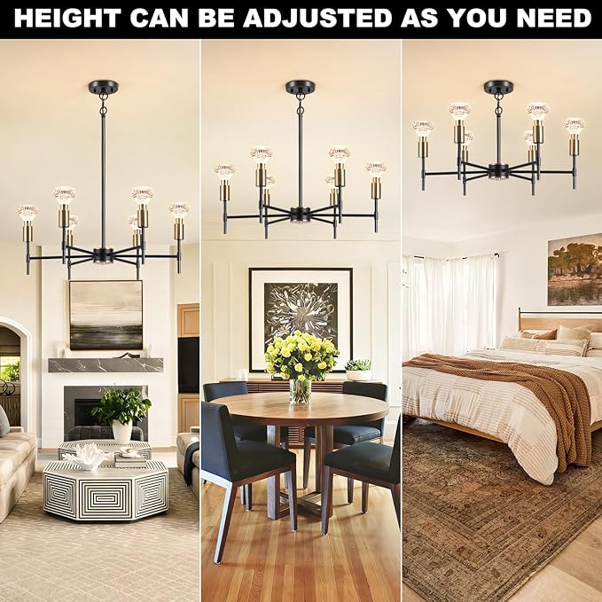 Black Crystal Pendant Light, Modern Black Restaurant Lighting Ceiling Pendant Light, Suitable for Kitchen Island Restaurant Lighting fixtures, with Light Bulbs