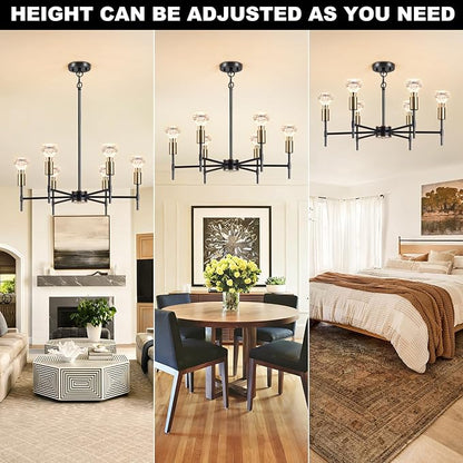 6 Light Black Imitation Crystal Chandelier, Modern Vintage Farmhouse Flush Mount Ceiling Pendant Light for Kitchen Island Dining Room Entryway Foyer Home Décor