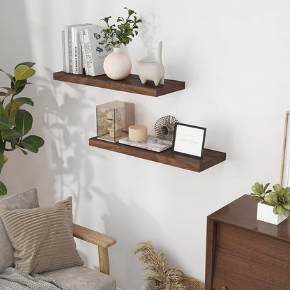 Fun Memories 32" W x 9.3" D Floating Shelves, Rustic Wood Deep Shelves for Bedroom, Kitchen, Living Room, Long Floating Shelf for Wall, Storage Display Wall Shelf for Books Decor, Walnut