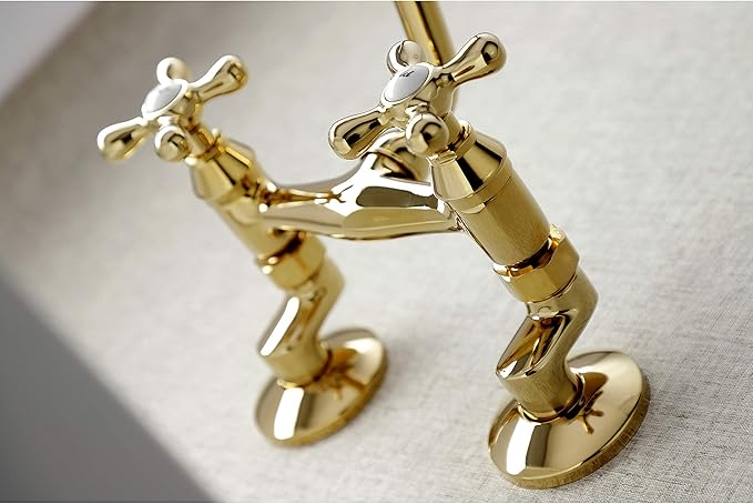 Kingston Brass KS213PB Victorian Two Handle Wall Mount Kitchen Faucet, 7-Inch, Polished Brass