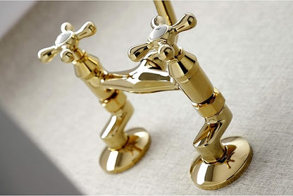 Kingston Brass KS213PB Victorian Two Handle Wall Mount Kitchen Faucet, 7-Inch, Polished Brass