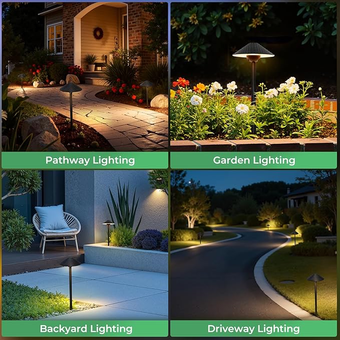 Gardencoin Low Voltage Pathway Lights (6.69'' Shade, 21.54'' Tall) 12V Outdoor LED Landscape Pathway Lighting Aluminum Vintage Hammered Path Lights with 4W 2700K Replaceable Bulb, 4 Pack