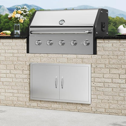 VEVOR BBQ Access Door, 36W x 21H Inch Double Outdoor Kitchen Door, Stainless Steel Flush Mount Door, Wall Vertical Door with Handles, for BBQ Island, Grilling Station, Outside Cabinet, Silver