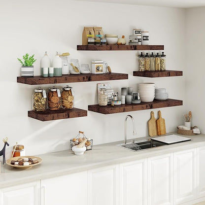 Heimlove 12" Deep Rustic Brown Floating Shelves,Over Toilet Long Wall Mounted Modern Farmhouse 36 inches,Wall Shelves with Invisible Brackets for Bedroom, Bathroom, Living Room, Kitchen, Set of 1