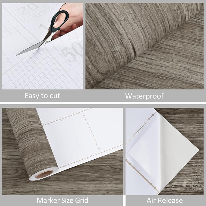 WESTICK Brown Wood Countertop Peel and Stick Wood Wallpaper Vintage Wood Contact Paper Self Adhesive Rustic Wooden Vinyl Wrap for Countertops Tables Bathroom Cabinets 15.8” x 78”