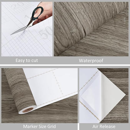 WESTICK Brown Wood Countertop Peel and Stick Wood Wallpaper Vintage Wood Contact Paper Self Adhesive Rustic Wooden Vinyl Wrap for Countertops Tables Bathroom Cabinets 15.8” x 78”