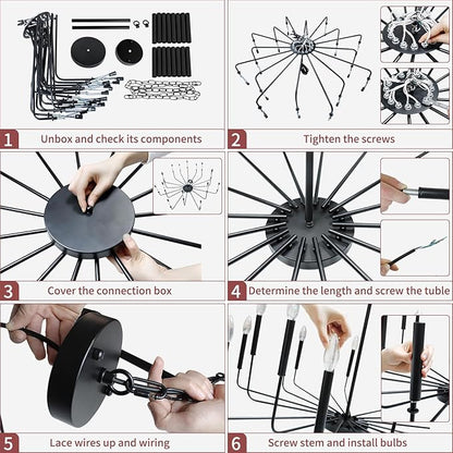 Black Chandelier, 16 Light Farmhouse Chandeliers for Dining Room Lighting Fixtures Hanging, Candle Chandelier Light Fixtures, Industrial Chandeliers for Living Room Kitchen Staircase Foyer