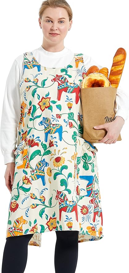 Big Plus Size Aprons for Women with Pockets Cotton Linen Baking Kitchen Cooking