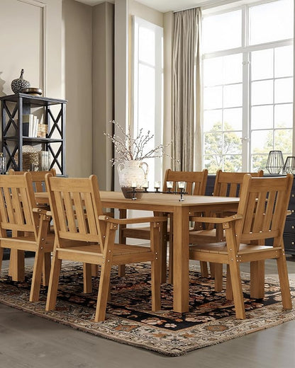 YEFU Patio Dining Chairs Set of 6: All Weather Outdoor Dining Chairs with Wide Curved Seat and Backrest - Outdoor Furniture Plastic for Outside Backyard/Garden/Porch/Deck 350lbs Capacity Teak