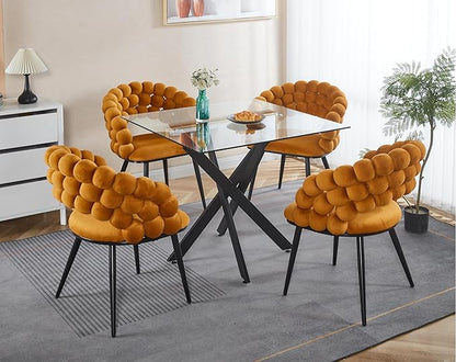 35.43'' Square Glass Dining Table,Modern Kitchen Table for 2-4 People,Dining Room Table with Tempered Glass Top and Metal Legs for Kitchen Apartment