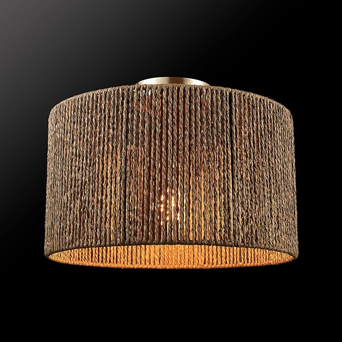 GLOBE Electric 65897 1-Light Flush Mount Ceiling Light, Matte Brass, Paper Twine Shade