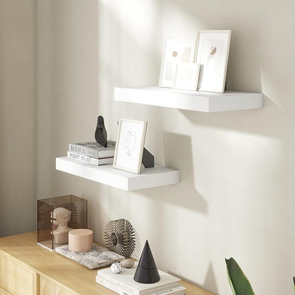 20 Inch Floating Shelves for Wall, 8 Inch Deep Floating Shelf for Storage & Display, Rustic Wall Mounted Shelf with Invisible Brackets for Living Room, Kitchen, Bathroom, Home Decor, Set of 2, White