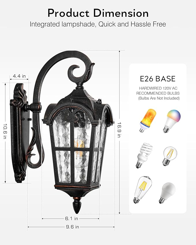 VIANIS Dusk to Dawn Outdoor Lighting, 2-Pack Porch Lights Outside, Bronze Outdoor Light Fixture, Exterior Lighting Fixtures, Oil Rubbed Bronze Front Porch Lights, Aluminum Anti-Rust, Hardwired