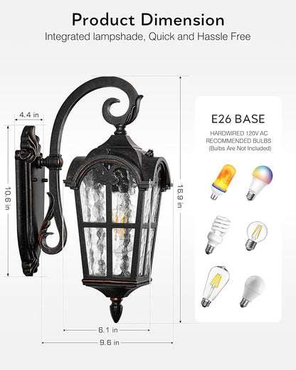 VIANIS Dusk to Dawn Outdoor Lighting, 2-Pack Porch Lights Outside, Bronze Outdoor Light Fixture, Exterior Lighting Fixtures, Oil Rubbed Bronze Front Porch Lights, Aluminum Anti-Rust, Hardwired