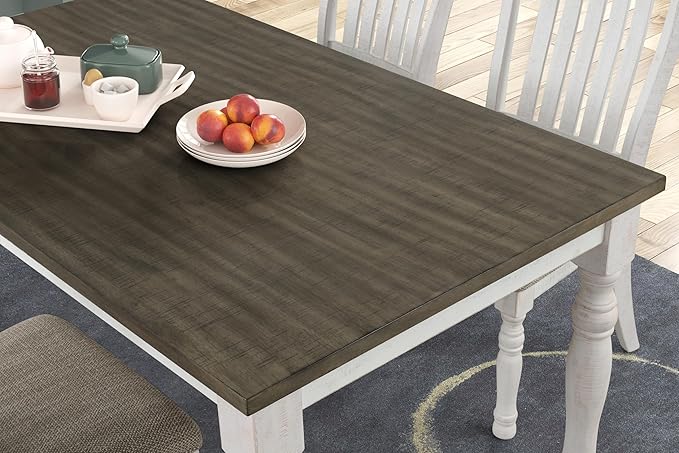 Roundhill Furniture Ebret Farmhouse Two-Tone Distressed Wood Dining Table, Brown and White