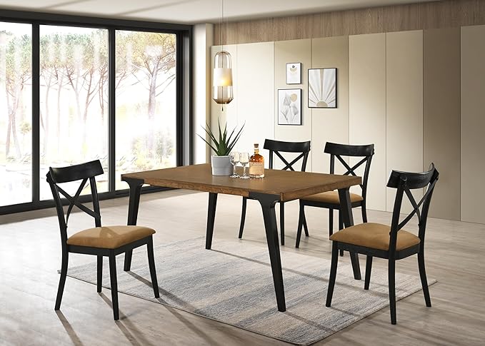 JUSTONE Cross Back Dining Chairs Set of 4, Modern Kitchen Chairs with Hillary Brown Leather Upholstery & Walnut Black Finish, Side Chairs for Dining Room, Kitchen Island, Breakfast Nook