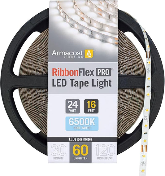 Armacost Lighting RibbonFlex Pro 24V White LED Strip Lights 60 LED/m, 6500K, 16.4 ft 185231