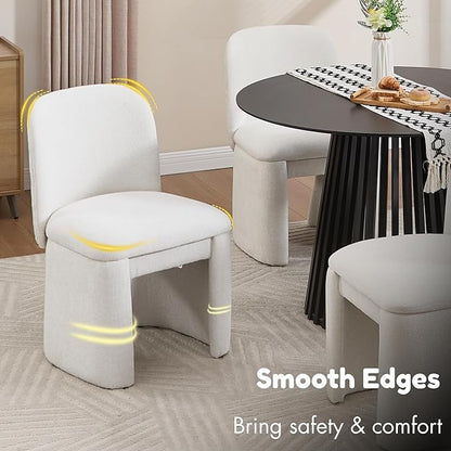 Hyfirm Modern Upholstered Dining Chairs Set of 2, Curved Back Chenille Dining Chairs Armless Kitchen Chairs for Kitchen Dining Room, White