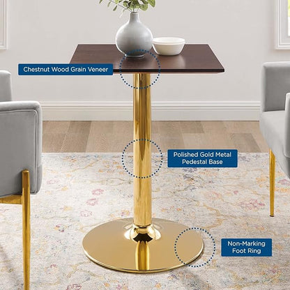 Modway Verne Square Wood Grain 24" Dining Table in Gold Cherry Walnut