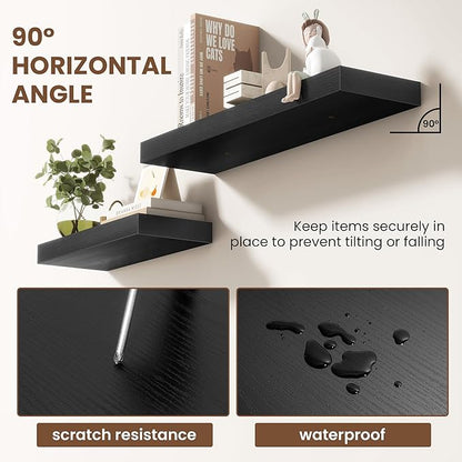 Acovy 36 Inch Floating Shelves for Wall 2 Pack, 36" Wall Shelves for Books, Storage, Decor, Wall Mounted Floating Shelf with Invisible Brackets for Kitchen, Living Room, Black