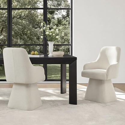 KISLOT Swivel Dining Chairs Set of 4, Mid Century Modern Chairs Fabric Upholstered Armchair with Armrest & Ergonomic Backrest for Dining Room, Kitchen, Bedroom, Living Room, Beige, 4 Boxs